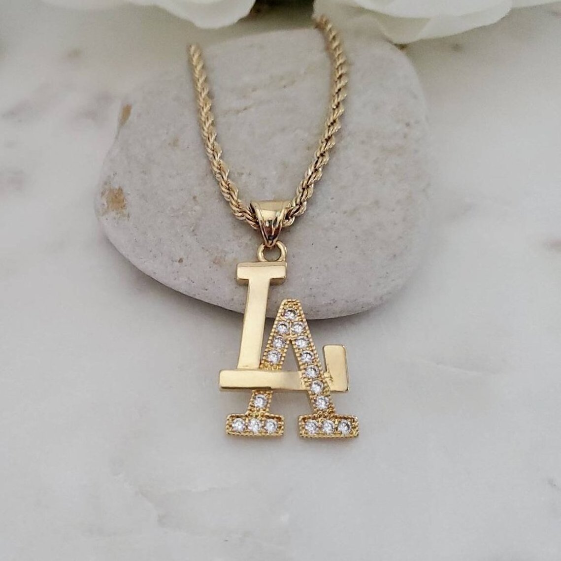 New Latest Models 18k Gold Plated Los Angeles Initial Customized Necklace Zircon Diamond Jewelry Rope Chain  LA Necklace