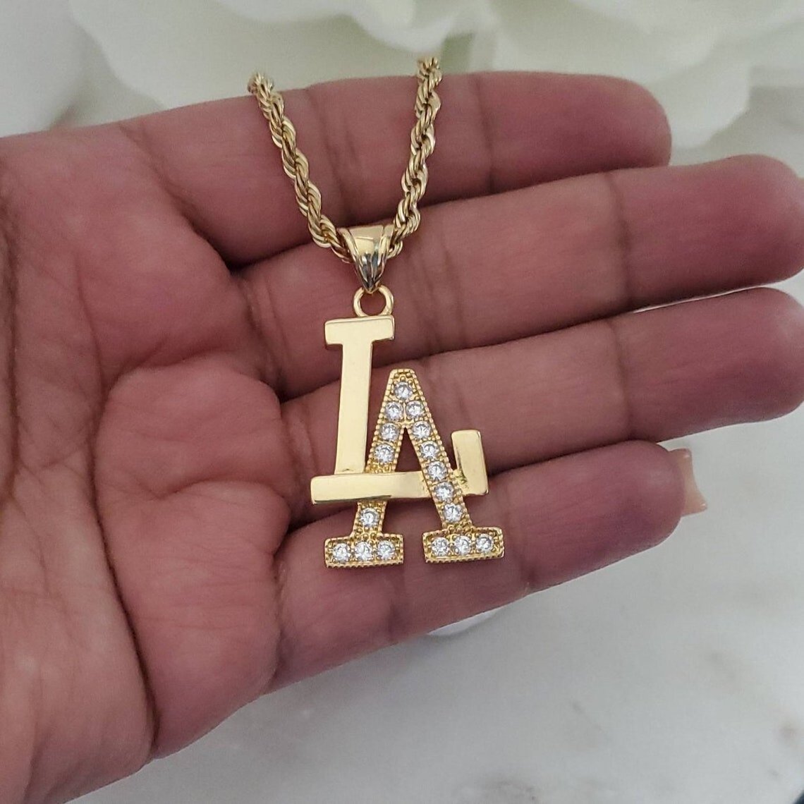 New Latest Models 18k Gold Plated Los Angeles Initial Customized Necklace Zircon Diamond Jewelry Rope Chain  LA Necklace