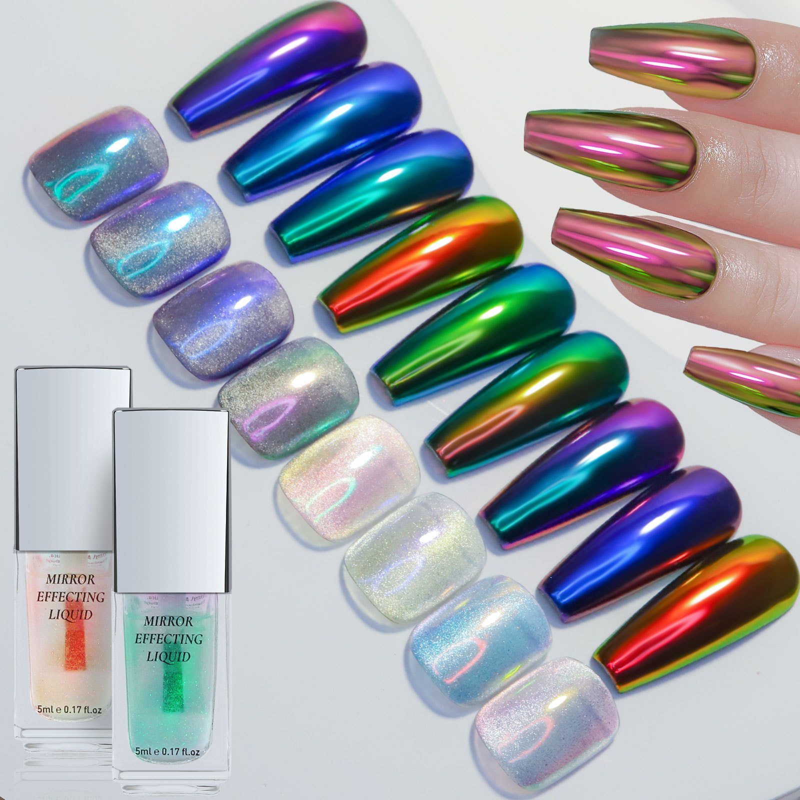 5ml Magic Chrome Liquid No Dust Aurora Powder Chrome Metallic Mirror Effect Nail Gel Polish Lacquer Paint Semi Permanent