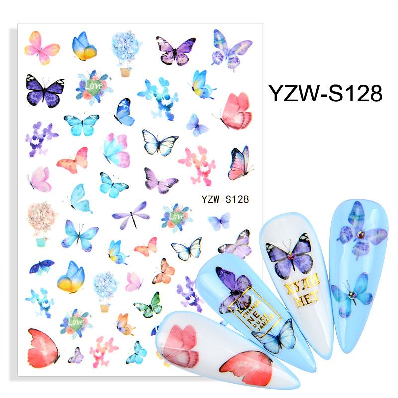 Summer Butterflies Nail Art Stickers Leaf Flower Bird Design Transfer Decals Acrylic Designs Back Glue Adhesive DIY Manicure set