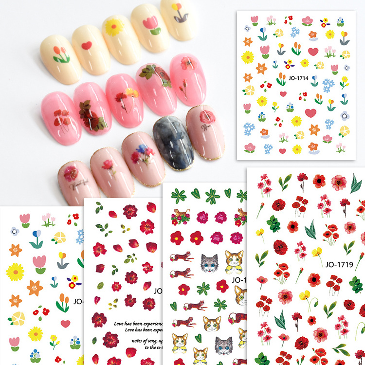 Nail art Sticker 3D Slider Leaves  Daisy Flowers Nail Stickers Adhesive Decal Slider Nail Art Rose cat Decoration Manicure Wraps