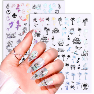 3D Nail Stickers holographic Leaf Abstract Line Pattern Self-Adhesive Slider Nail Art Decorations Leaf Love Heart Nail Decals