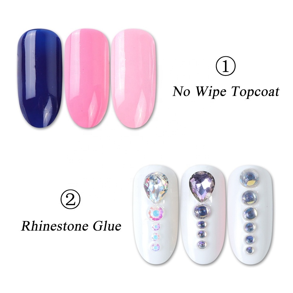 6ml New Nail Glue Rhinestone with Topcoat Glassy No Wipe Super Sticky Adhesive Glue Soak off Acrylic Gel Manicure Tools