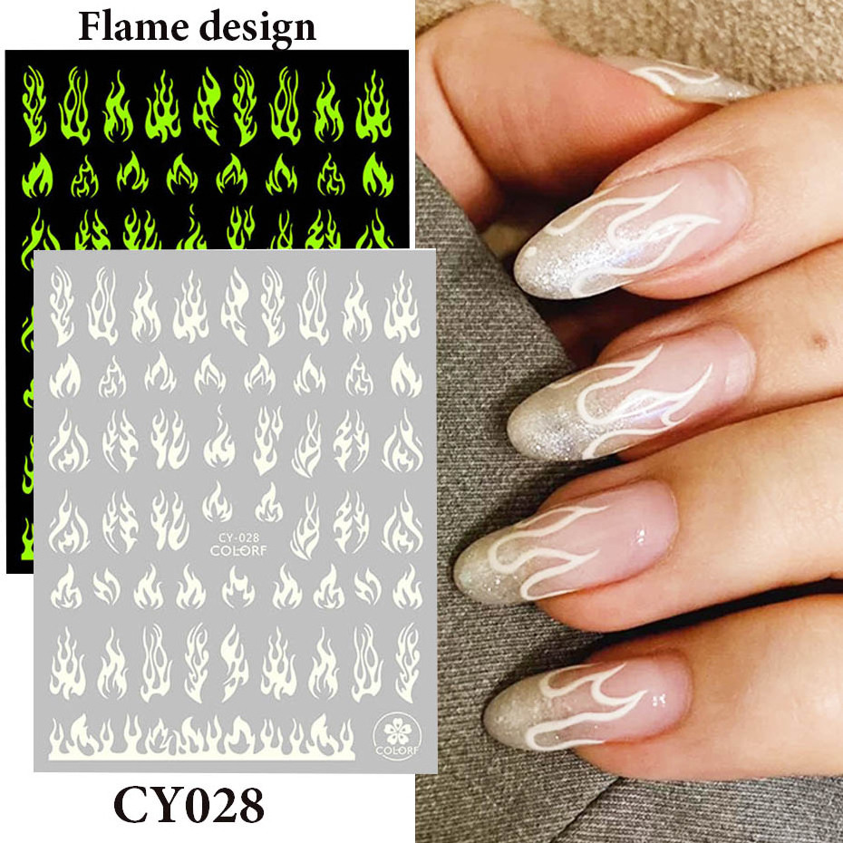 Luminous Effect 3D Nail Polish Sticker Flame Butterfly Rose Star Nail Art Glitter Decal Glowing in Dark Slider Decors Manicure