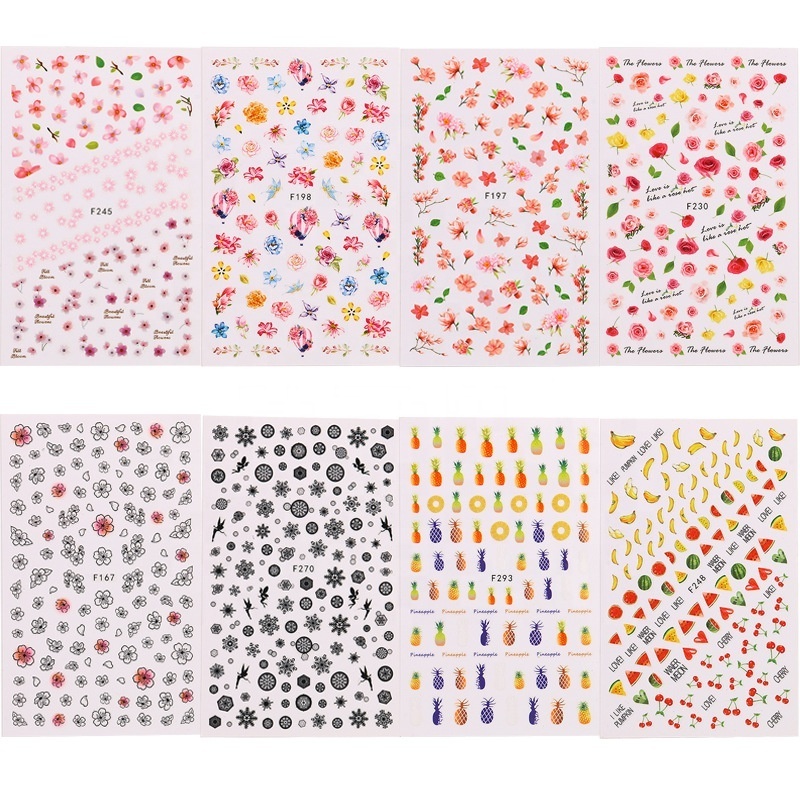 1pc 3D Nail Sticker Animal Flower Fruits Panda Deer Bell Slider Adhesive Nail Decoration Manicure Sticker Wholesale