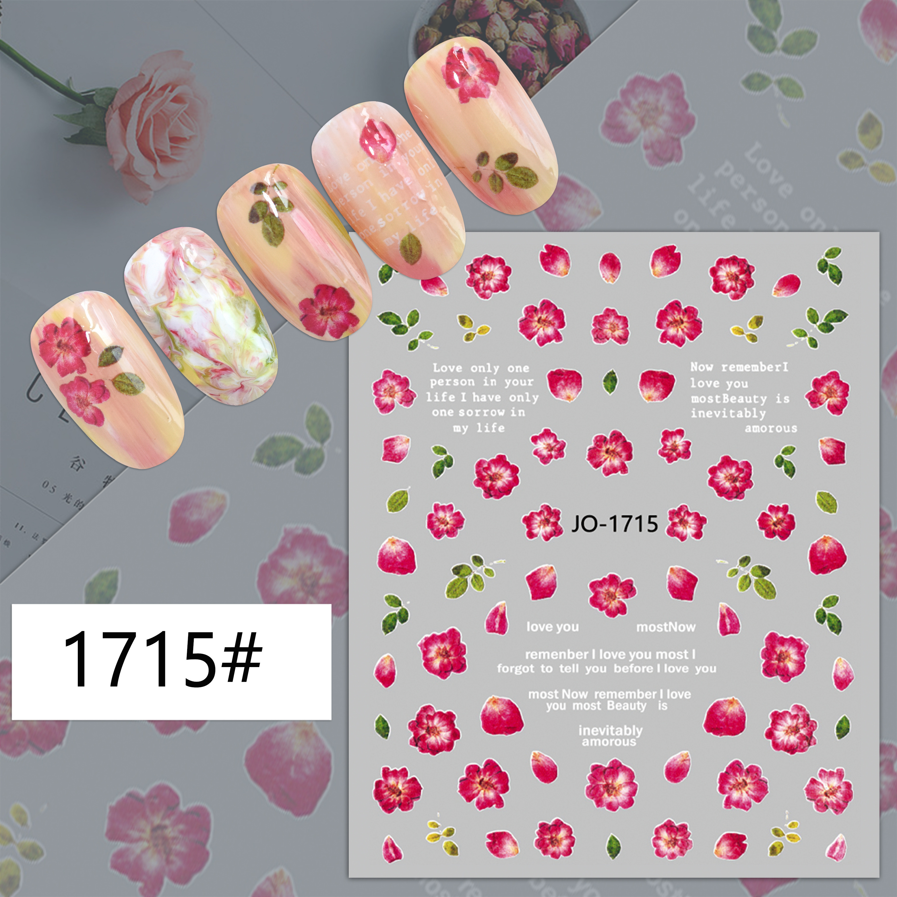 Nail art Sticker 3D Slider Leaves  Daisy Flowers Nail Stickers Adhesive Decal Slider Nail Art Rose cat Decoration Manicure Wraps