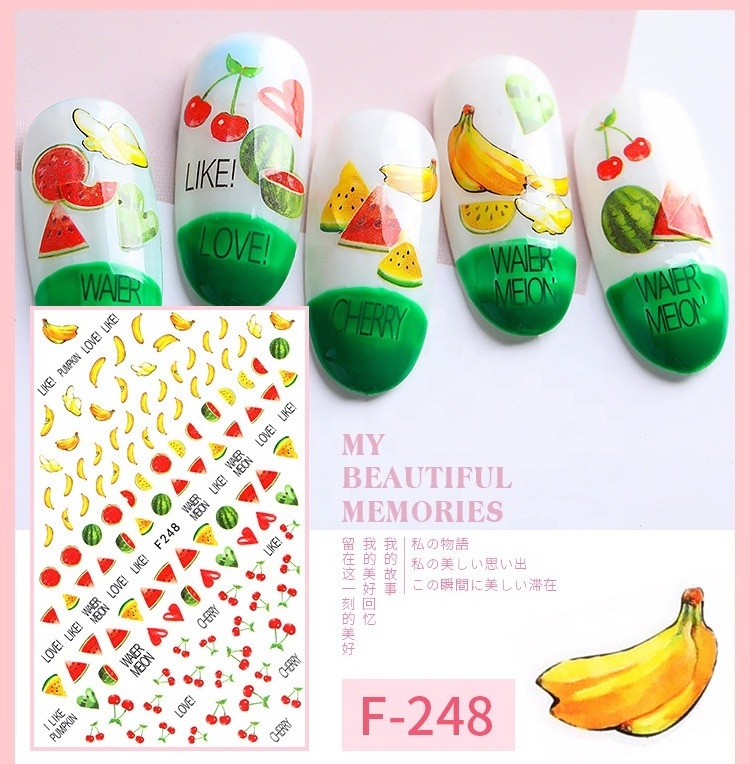 1pc 3D Nail Sticker Animal Flower Fruits Panda Deer Bell Slider Adhesive Nail Decoration Manicure Sticker Wholesale