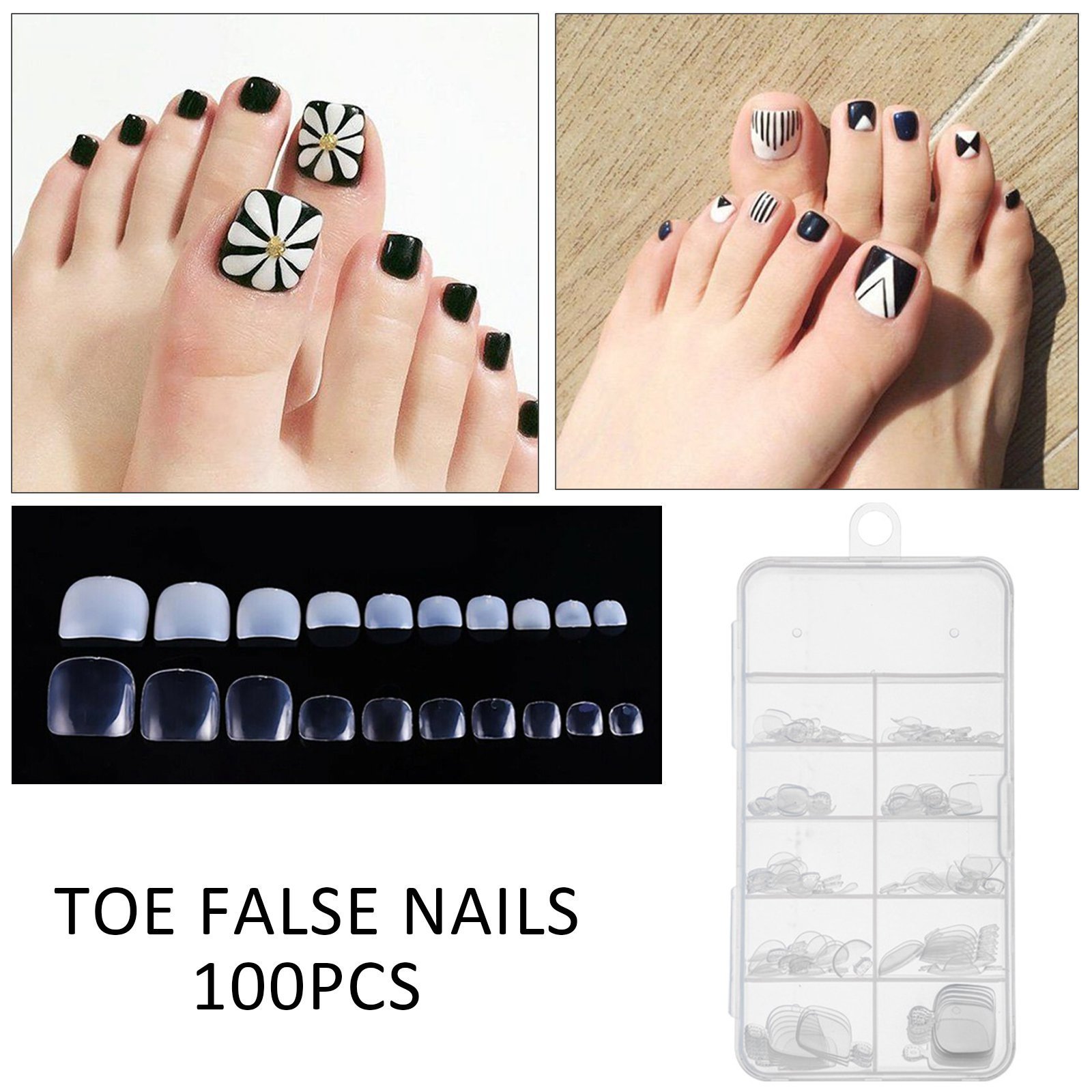 100PCS False Toenails Tip Acrylic Artificial Toenails French Full Cover Toe Art Nails for Women 10 Sizes for Nail Salon DIY Foot