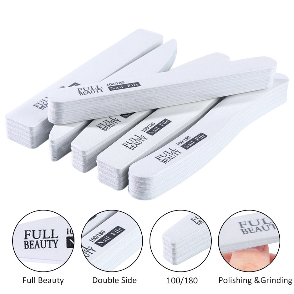 5pcs White Professional Nail Files 100/180 Buffer Block for Gel Manicure Polish Sanding Board Pedicure Full Beauty Tool New