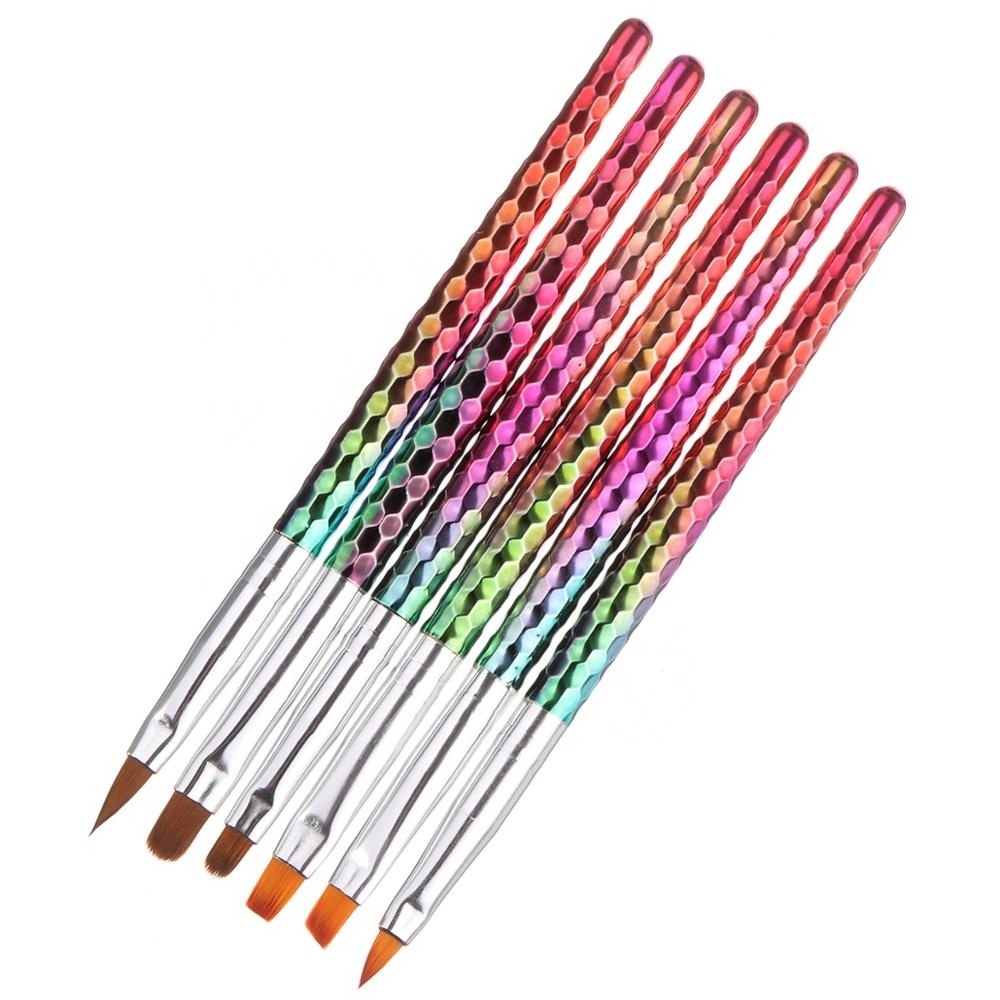 6 style Mermaid Honeycomb Handle Nail Art Acrylic UV Gel Extension Brush Flower Design Drawing Painting Pen Set