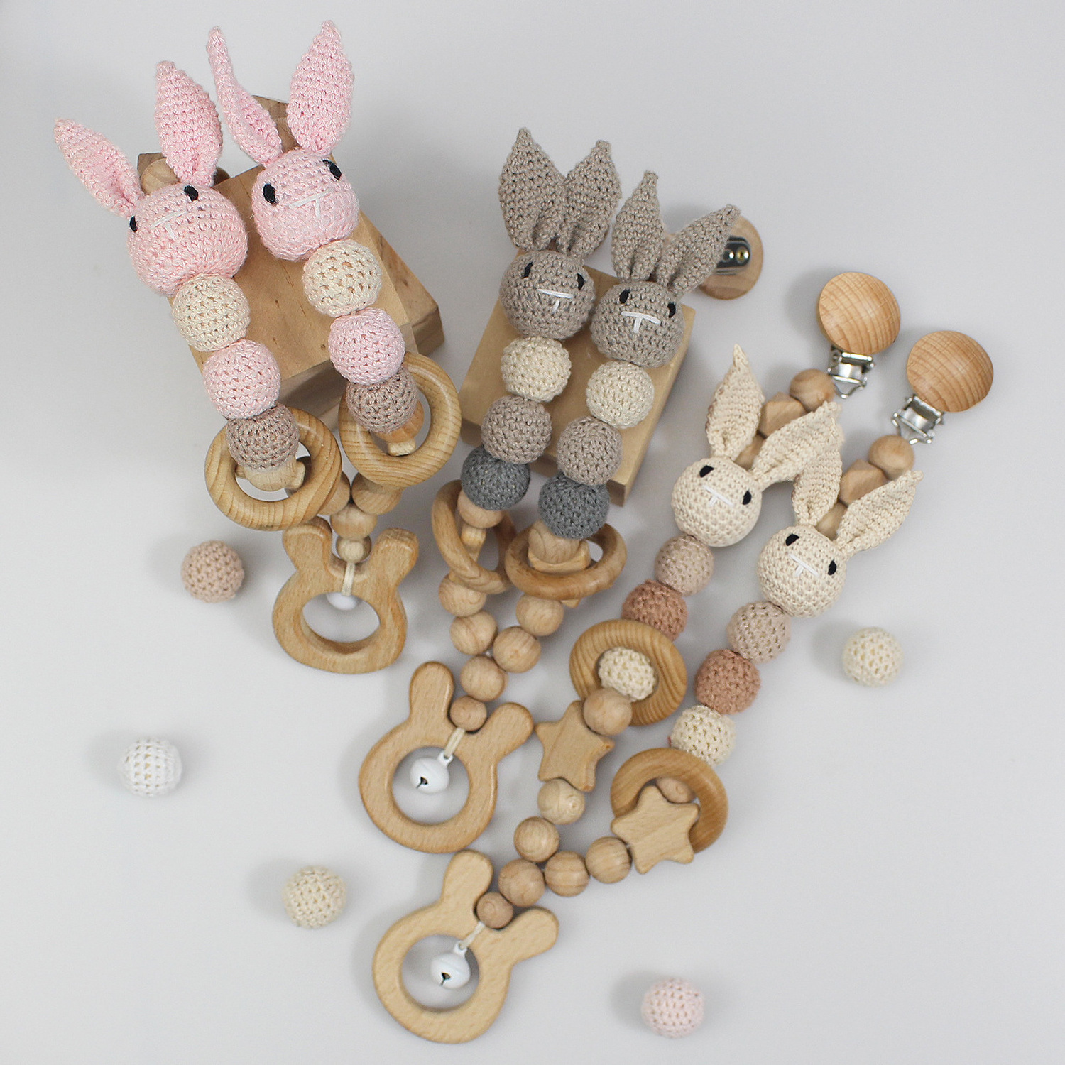Crochet Wooden Animal Pram Chain Toy Baby Rattle Crochet Bunny Stroller Mobile Crochet Stroller Chain Pushchair Toy Baby Gifts BestSuppliers