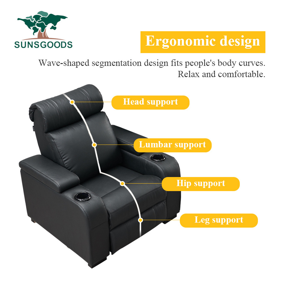 Custom Multifunction Leather Reclining Movie Theater Seat, Leather Recliner Theater Seating, Electric Theater Seats