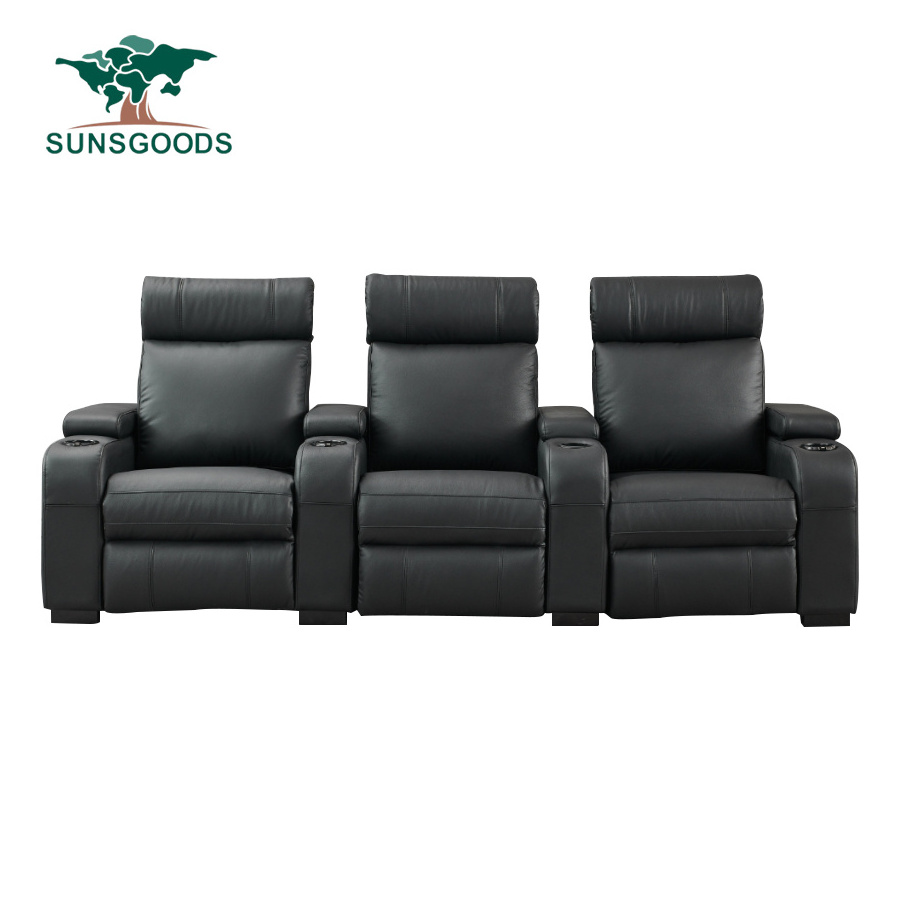 Custom Multifunction Leather Reclining Movie Theater Seat, Leather Recliner Theater Seating, Electric Theater Seats