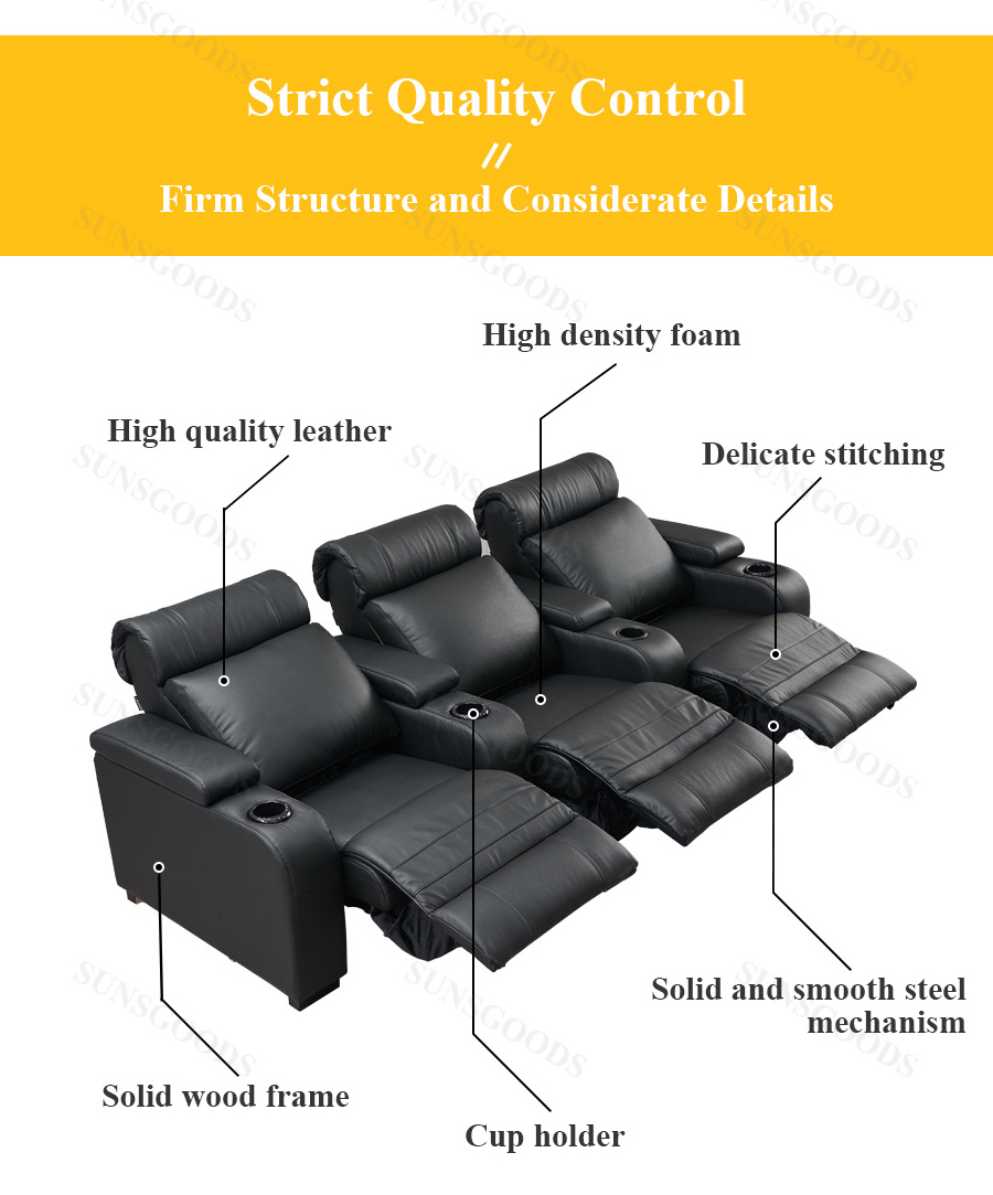 Custom Multifunction Leather Reclining Movie Theater Seat, Leather Recliner Theater Seating, Electric Theater Seats