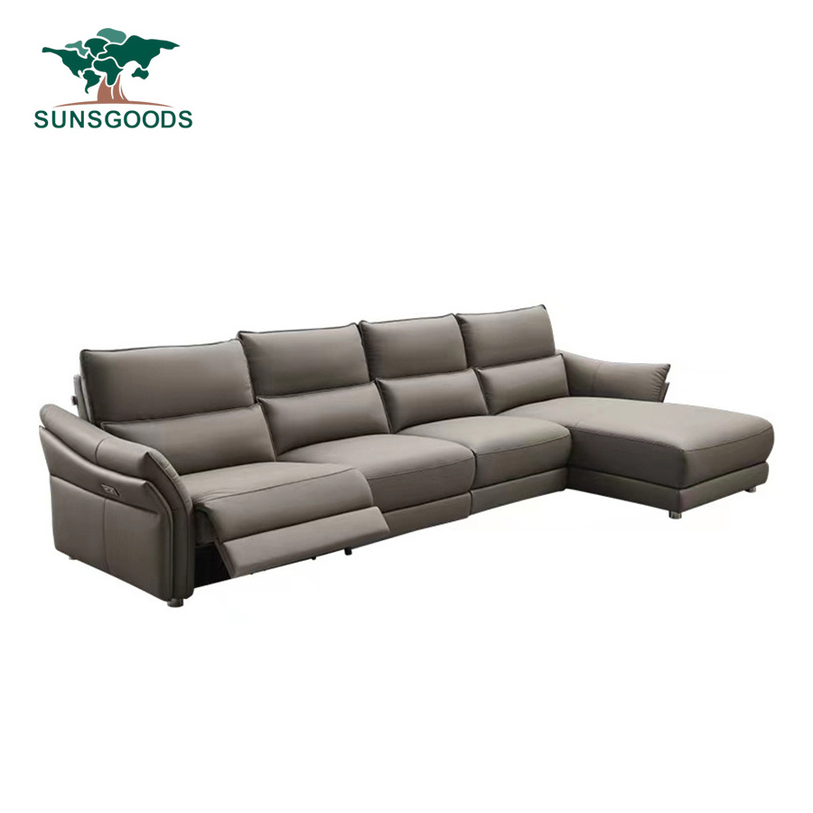 sunsgoods modern L shaped luxury recliner leather couch sectional sofa set furniture living room sofas