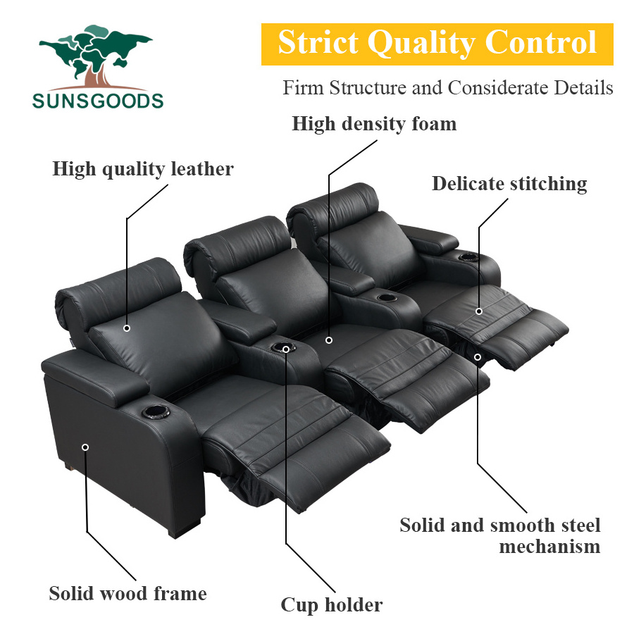 Custom Multifunction Leather Reclining Movie Theater Seat, Leather Recliner Theater Seating, Electric Theater Seats