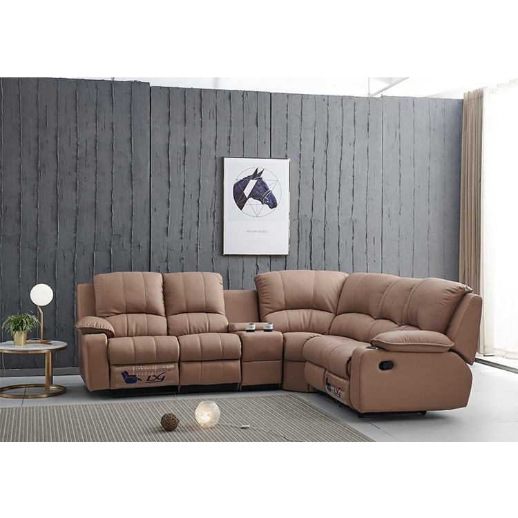 sunsgoods modern  L shaped luxury recliner leather couch sectional sofa set furniture living room sofas