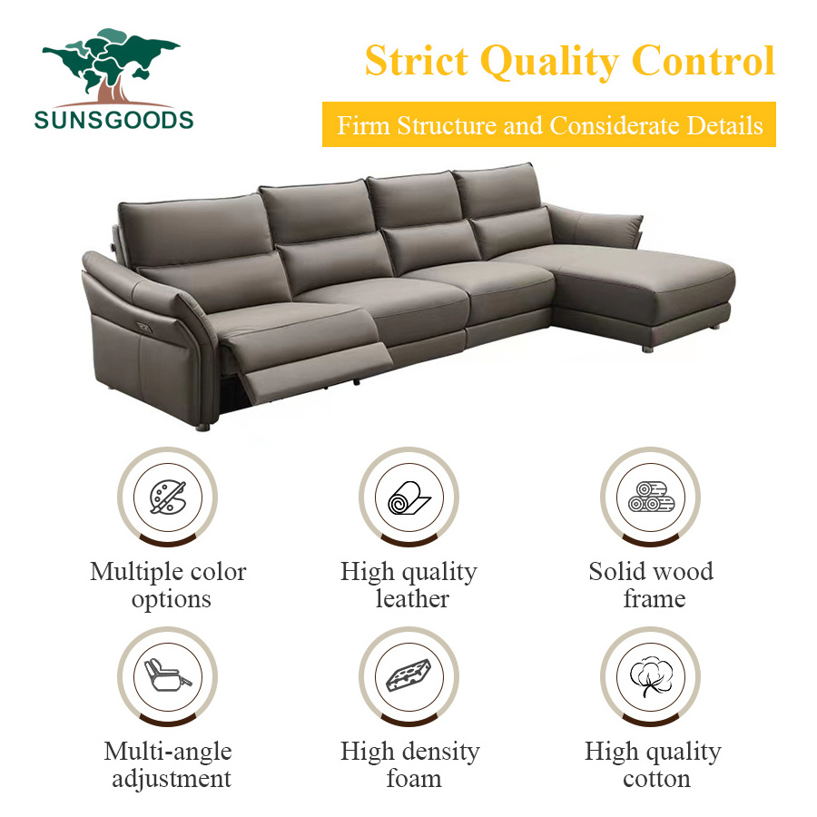 sunsgoods modern L shaped luxury recliner leather couch sectional sofa set furniture living room sofas