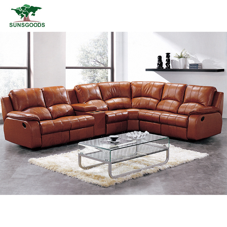 sunsgoods modern  L shaped luxury recliner leather couch sectional sofa set furniture living room sofas