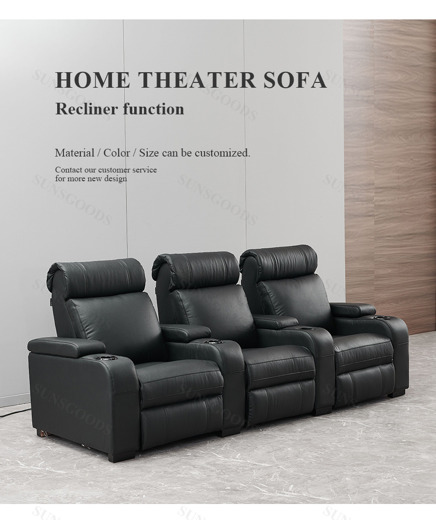 Custom Multifunction Leather Reclining Movie Theater Seat, Leather Recliner Theater Seating, Electric Theater Seats