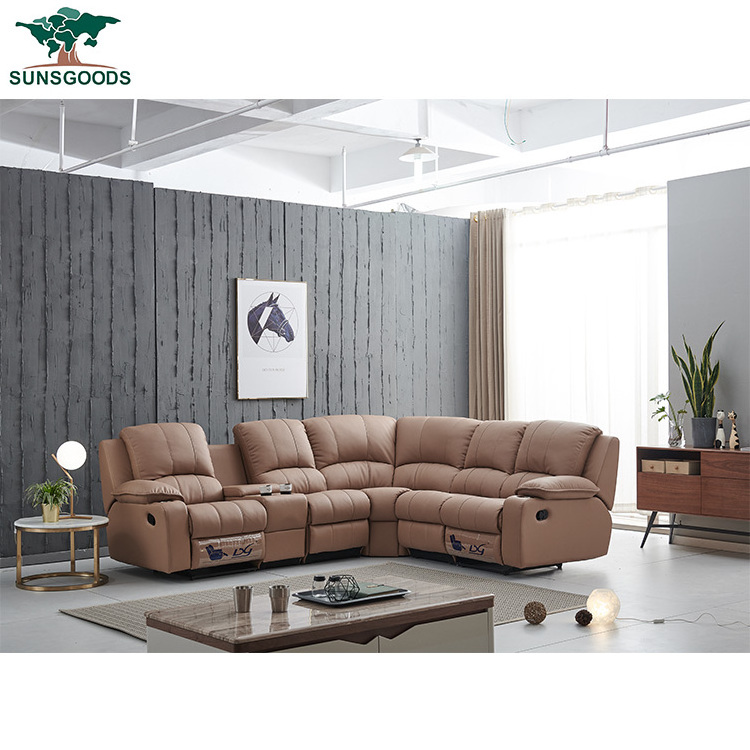 sunsgoods modern  L shaped luxury recliner leather couch sectional sofa set furniture living room sofas