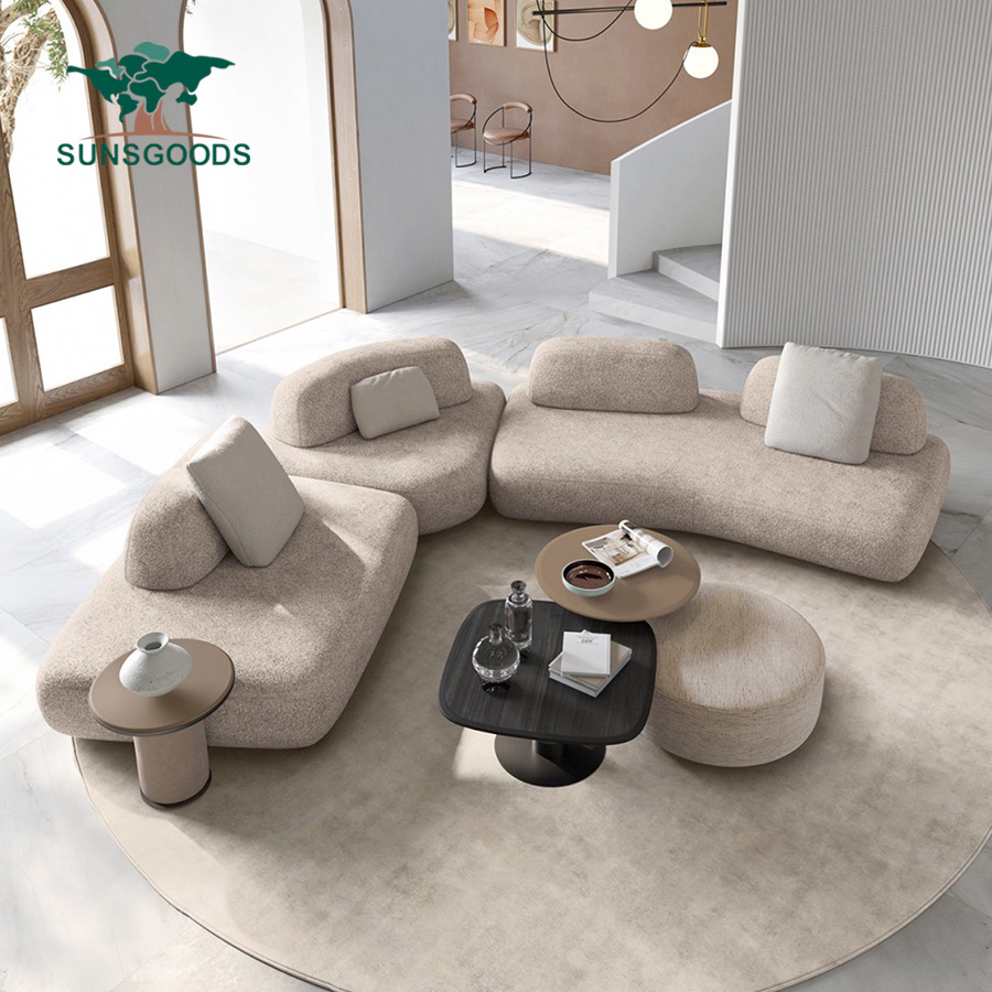 Italian designer living room sofas modern furniture modular sectional floor 7 seat corner curved sofa sets