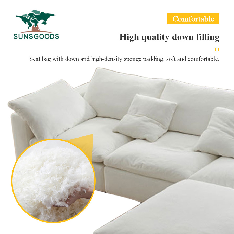 Light Luxury Modern Modular White Cloud L Shaped Couch Living Room Furniture Cream Style Indoor Sectional Sofa Set