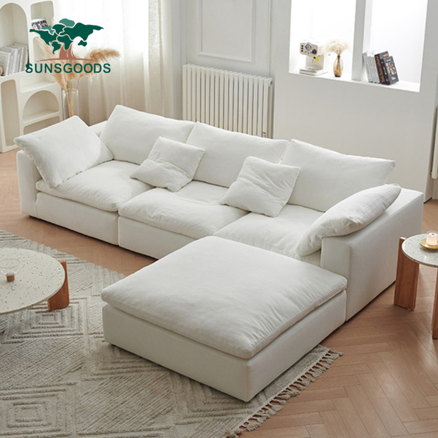 Light Luxury Modern Modular White Cloud L Shaped Couch Living Room Furniture Cream Style Indoor Sectional Sofa Set