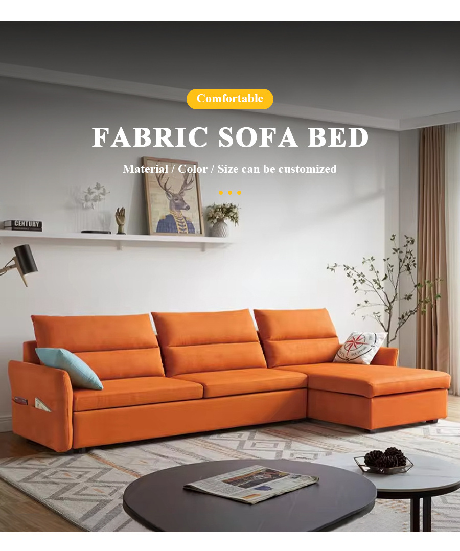 Minimalist Cheap Space Saving Futon Fabric Sofa Bed Three Seat Sofa Sleeper Modern Living Room Furniture