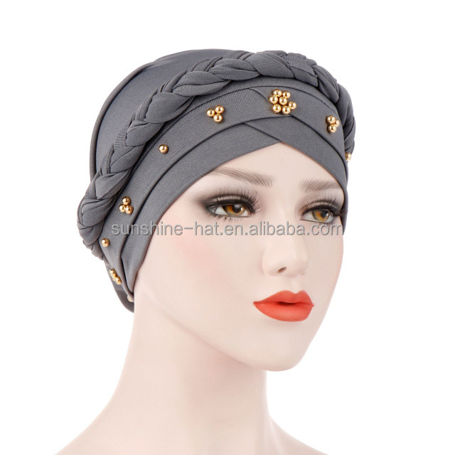 Jewish lady Snood Wholesale Cheap Fashion Hair Accessory Muslim Ladies Double Flower Turban Caps With Women