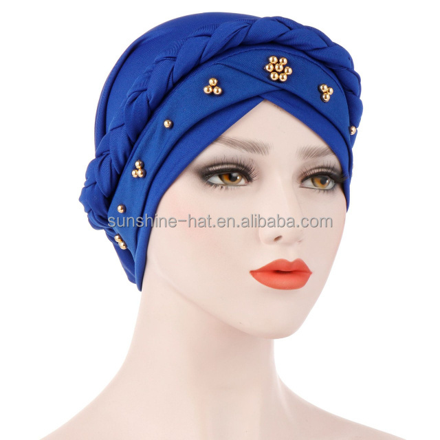 Jewish lady Snood Wholesale Cheap Fashion Hair Accessory Muslim Ladies Double Flower Turban Caps With Women