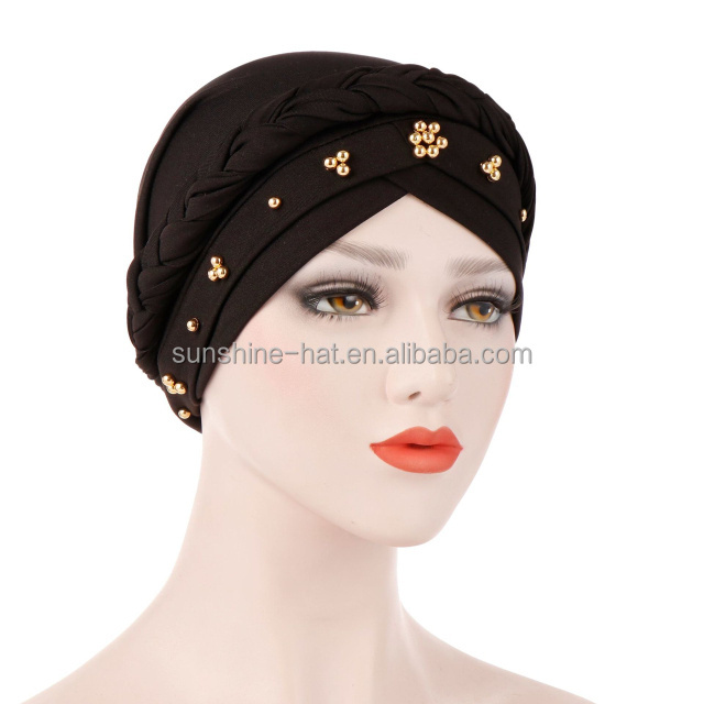 Jewish lady Snood Wholesale Cheap Fashion Hair Accessory Muslim Ladies Double Flower Turban Caps With Women