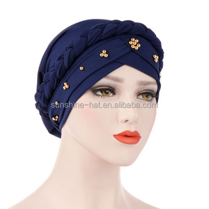 Jewish lady Snood Wholesale Cheap Fashion Hair Accessory Muslim Ladies Double Flower Turban Caps With Women