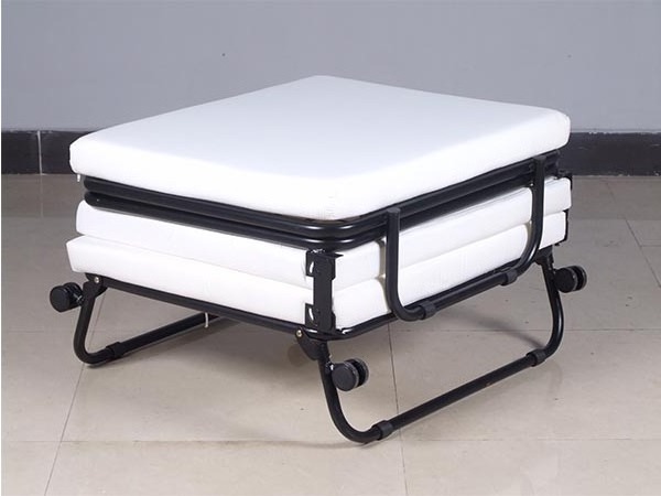 Hotel Furniture Metal Three Fold Roll-away Space Saving Single Ottoman Folding Extra Bed With Wheels