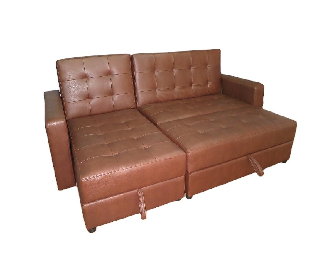 Living Room Furniture European L Shape Futons Home Furniture Leather Corner Sofa Bed With Ottoman Stool and Storage