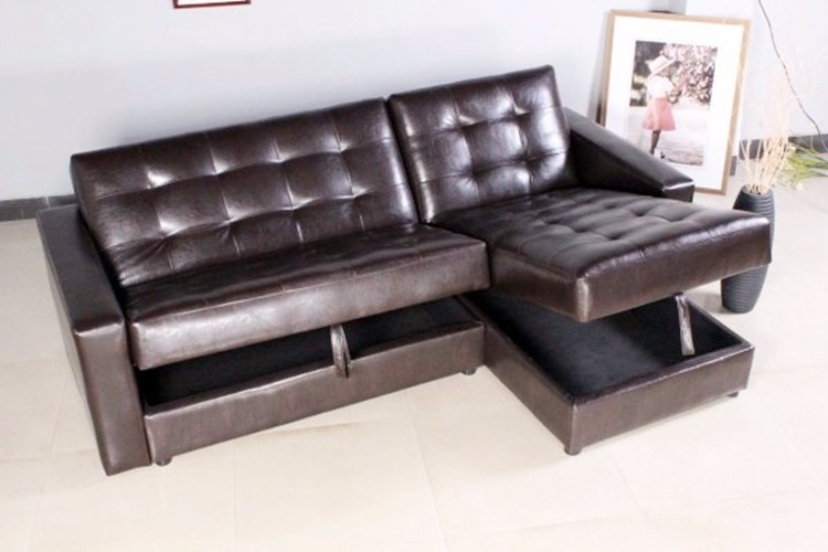 Living Room Furniture European L Shape Futons Home Furniture Leather Corner Sofa Bed With Ottoman Stool and Storage