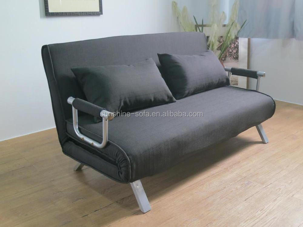 Living Room Chairs Fabric Flat Pack Futon Modern Design Metal Structure Sofa Bed With Removable Arm Rests Microfibre Furniture