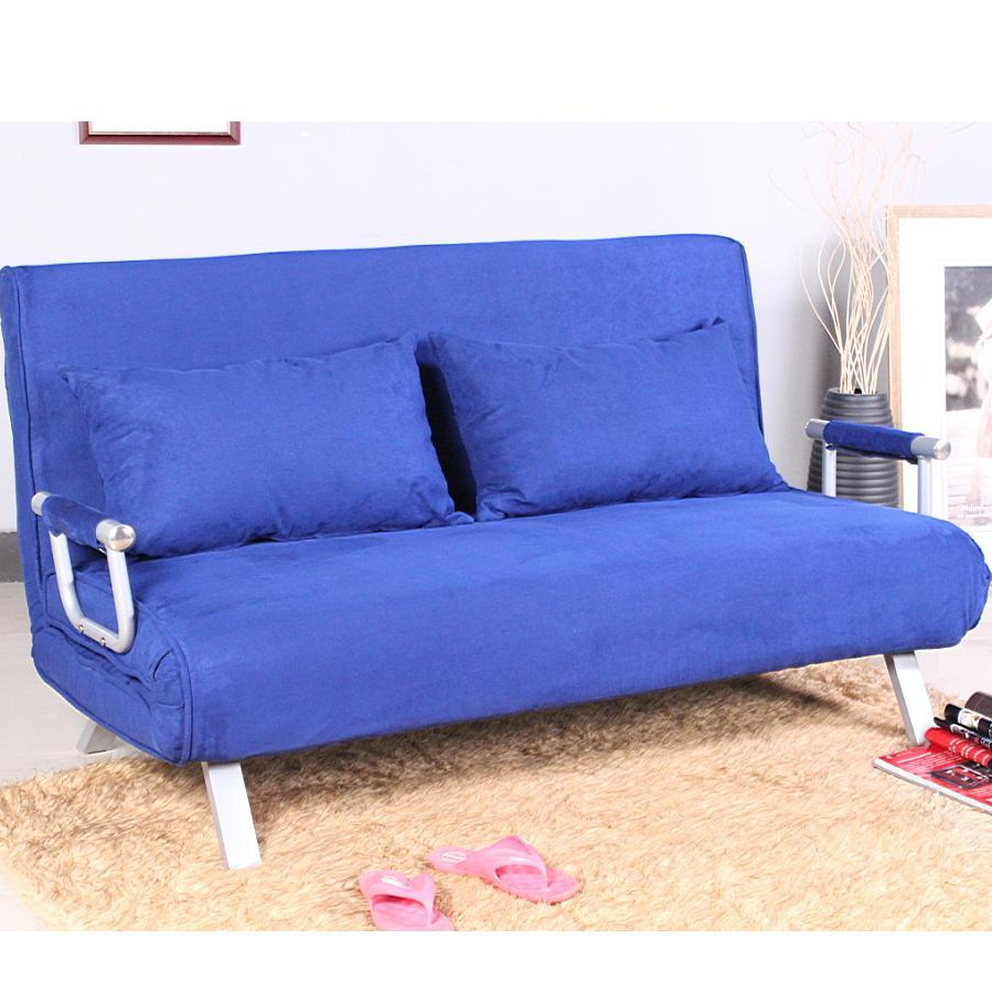 Living Room Chairs Fabric Flat Pack Futon Modern Design Metal Structure Sofa Bed With Removable Arm Rests Microfibre Furniture