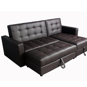 Living Room Furniture European L Shape Futons Home Furniture Leather Corner Sofa Bed With Ottoman Stool and Storage