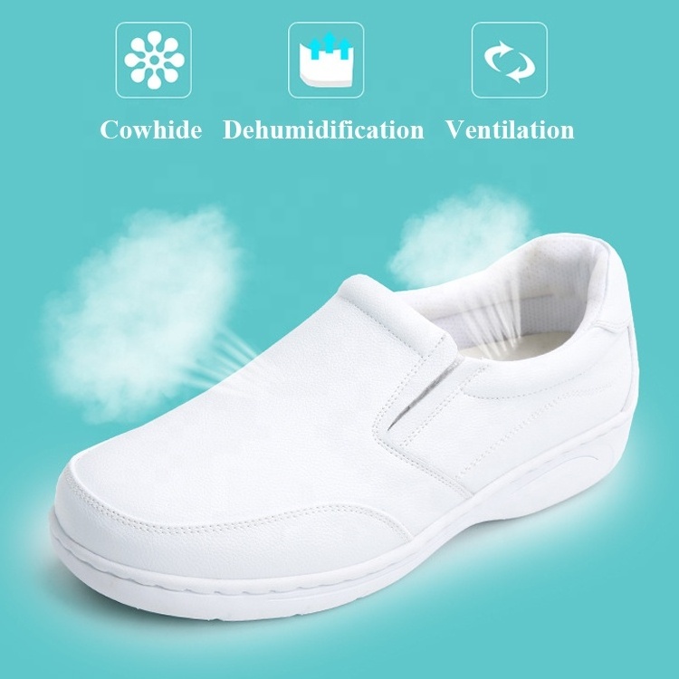 Four Seasons Round Head Adult Women Low Cut Casual Comfortable Leather Nurse Shoes Classic Series White Medical Work Shoes Men