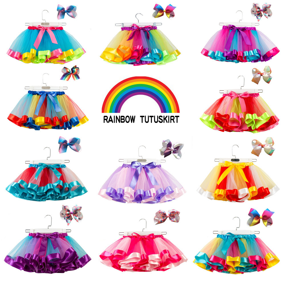 Little Girls Rainbow Tutu Skirt with Butterfly knot tire dance tutu dresses for girls kids