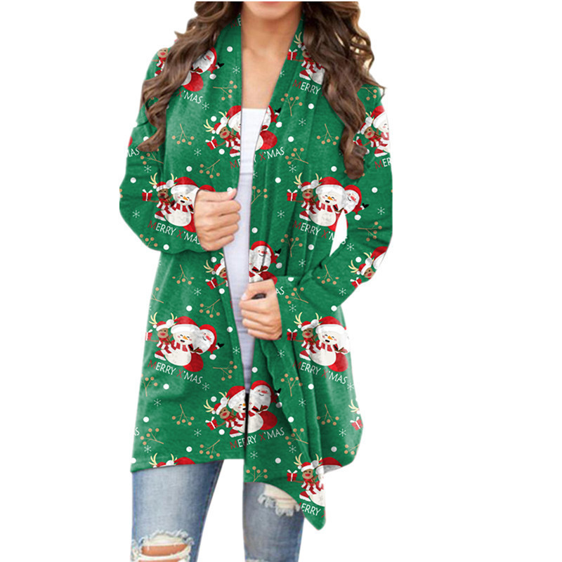 Christmas print casual long sleeve cardigan woman