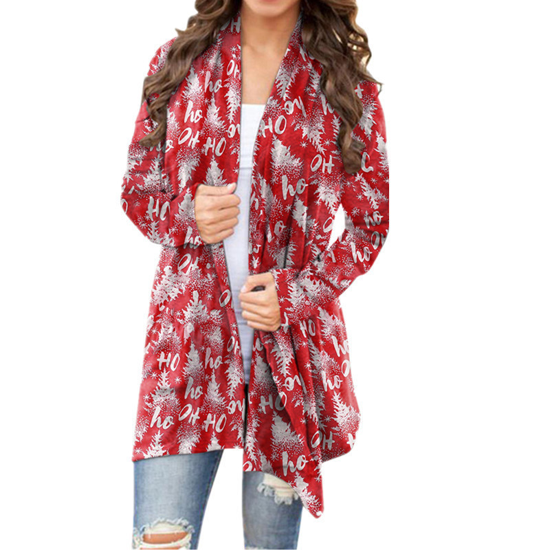 Christmas print casual long sleeve cardigan woman