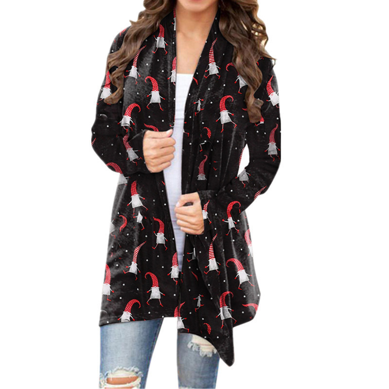 Christmas print casual long sleeve cardigan woman