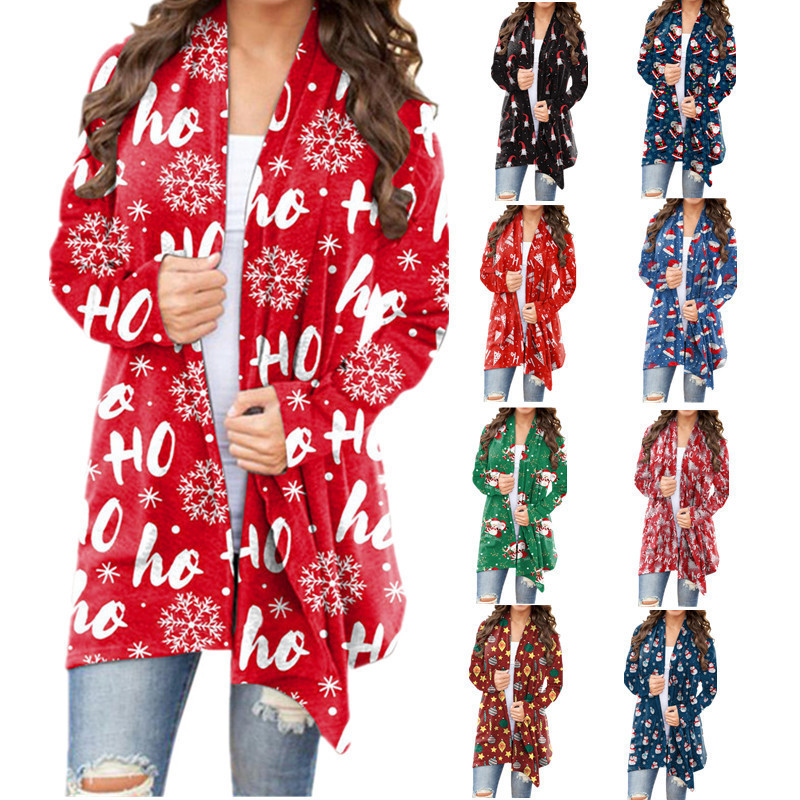 Christmas print casual long sleeve cardigan woman