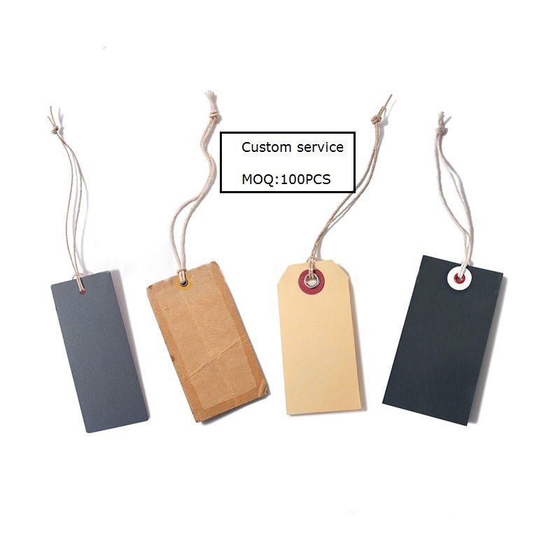 Custom Recycled Kraft Paper Shoes Jeans Garment Bags Luxury Emboss Foil Paper Elastic Cord String Swing Clothing Price Hang Tags