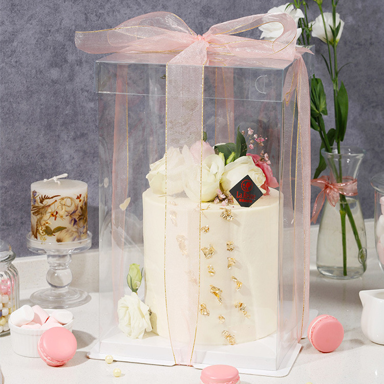 Newly Luxury White Clear Transparent Cake Box PVC tall cake boxes round clear Custom colors and sizes