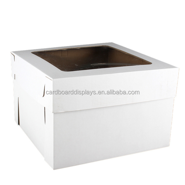 Hot Sales White Corrugated Cake Box Square Tall Cake Box with PVC Window