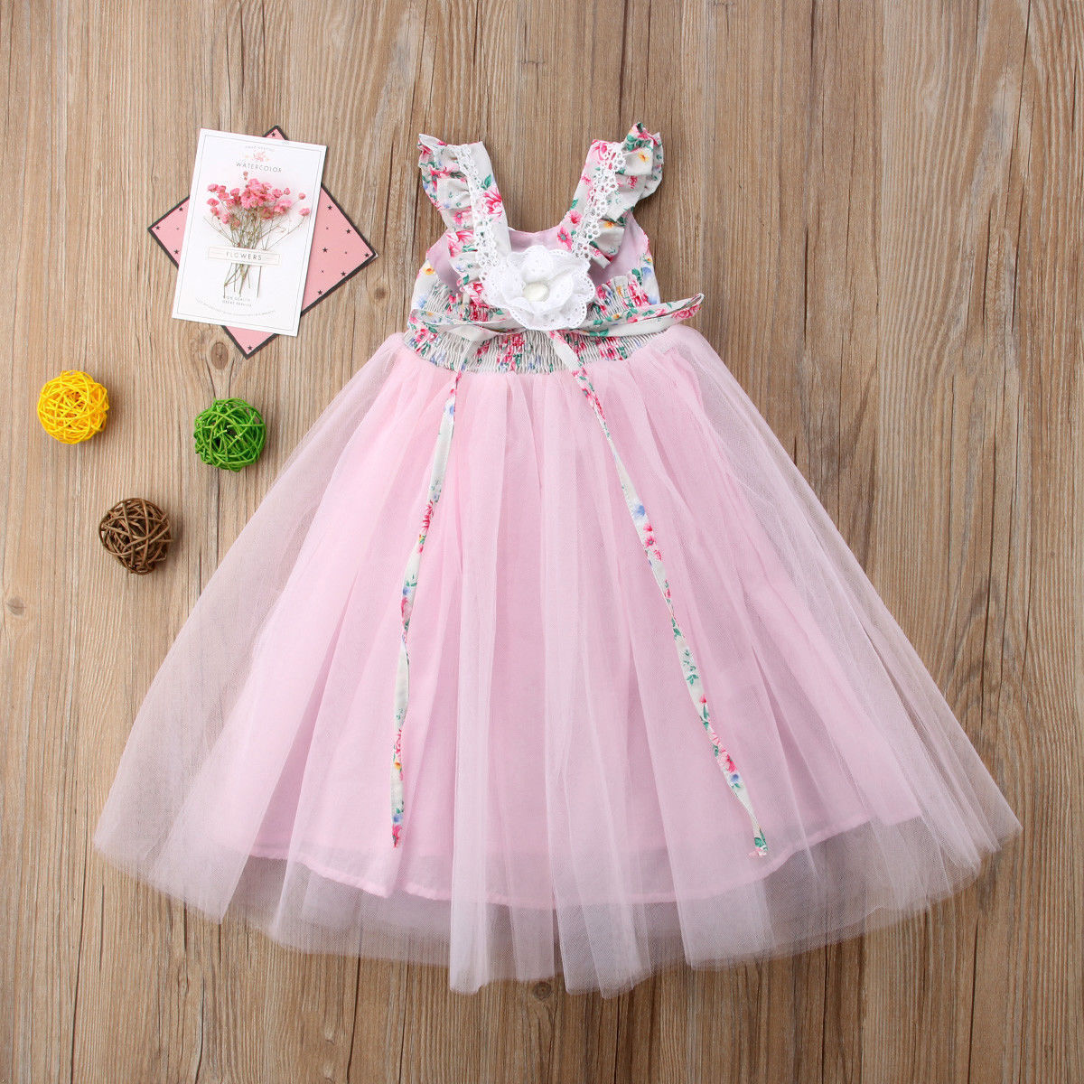 Princess Dresses for Party Wedding Kids Clothes 2021 New Easter Flower Girl Dresses Smocking Pink Floral Cake Dress