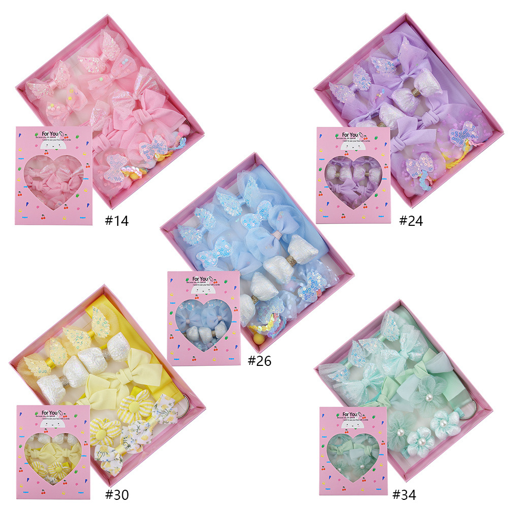 New 10PCS/Set Cute Kids Glitter Sequin Wings Shape Lace Hair Bows Flower Hairpins Barrettes Hair Clips for Girls Gift Box